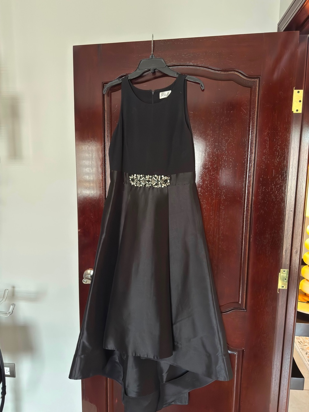 Elisa J Black High-Low Cocktail Dress with Beaded Waist